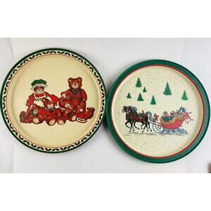 1987 COLLECTIBLE Potpourri Press Teddy Bear Christmas Sled Metal Tray Plate 2